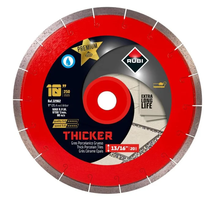 10in Thicker Premium Diamond Blade, Wet, 1in & 5/8in Arbor 32962