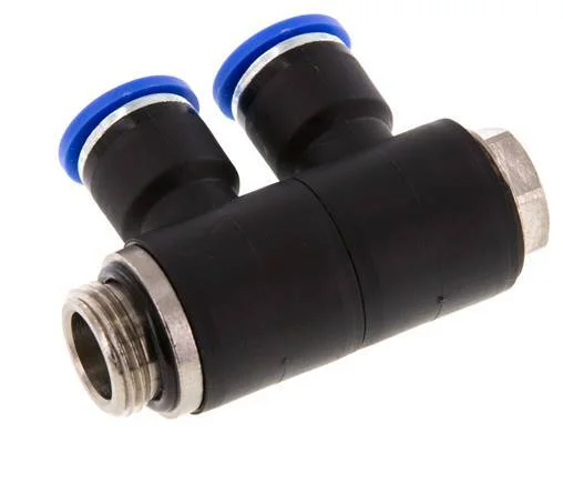 10mm x G3/8” 2-way Manifold Push-in Fitting with Male Threads Brass/PA 66 NBR Rotatable