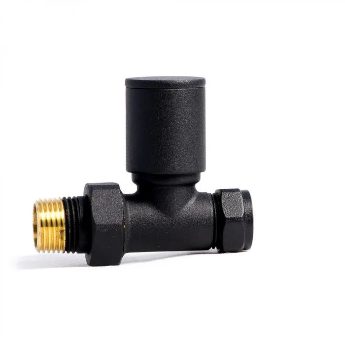 2 x Modern Straight Radiator Valves – 15mm Manual – Black Finish