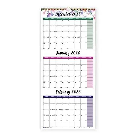 2025-2027 Blueline 3-Month Wall Calendar, 12-1/4″ x 27″, Passion, December 2025 To January 2027, C171129