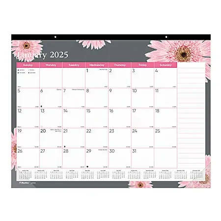 2025 Blueline Monthly Desk Pad Calendar, 22″ x 17″, Pink Daisy, January To December