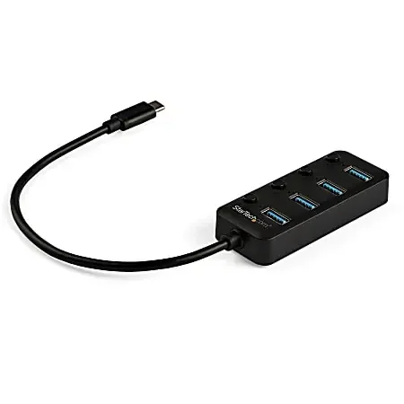4-Port USB C Hub – 4x USB-A Ports with Individual On/Off Switches – Portable USB-C to USB 3.0 Hub – HB30C4AIB