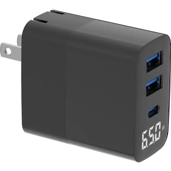 4XEM 30W Wall Charger Triple Output w/ display – Black