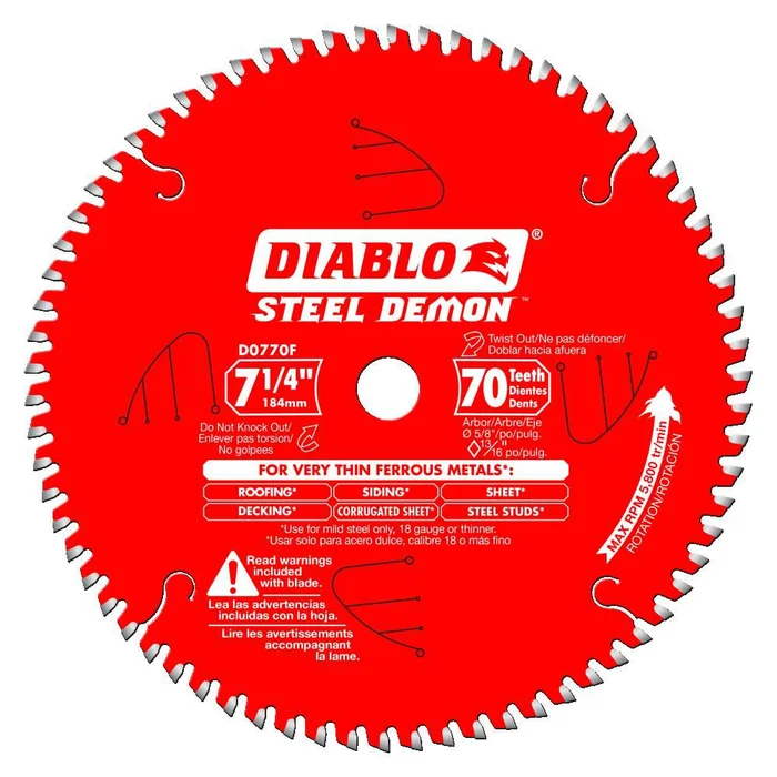 7-1/4in x 70 Tooth Steel Demon Metal Cutting Saw Blade D0770F
