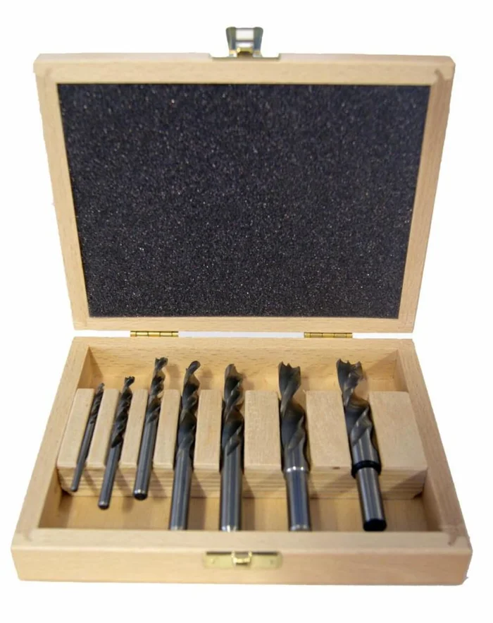 7 Piece HSS Brad Point Bit Set in Wooden Box 1/8in – 1/2in Diameter FSF-320814