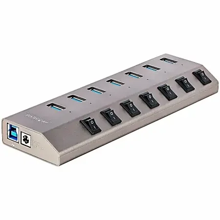 7-Port Self-Powered USB-C Hub with Individual On/Off Switch, Desktop/Laptop USB-C to USB-A Hub, USB Type C Hub w/Power Supply