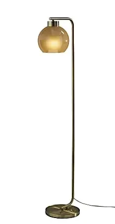 Adesso Atticus Floor Lamp, 59”H, Amber Glosted Glass Shade/Antique Brass Base