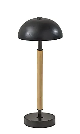 Adesso Ronny LED Cordless Table Lamp, 14-5/8”H, Black Shade/Natural & Black Base