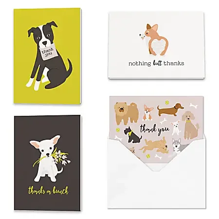 All Occasion Thank You “Playful Puppies” Greeting Card Assortment With Blank Envelopes, 4-7/8″ x 3-1/2″, Pack of 24