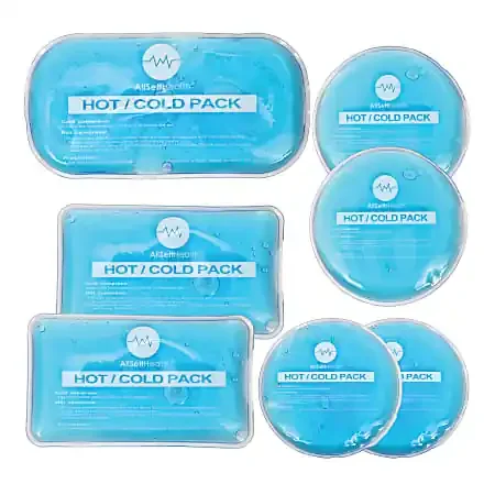 AllSett Health® Reusable Hot And Cold Gel Packs For Injuries, 3-7/8” x 7-5/16”, Blue, Pack Of 7 Gel Packs