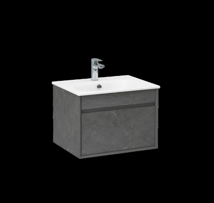 Alma 600mm Single Drawer Cabinet in Grey Marble