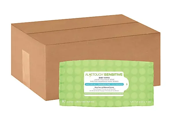 Aloetouch® Sensitive Personal Cleansing Baby Wipes, Unscented, 5 1/2″ x 7 1/4″, White, 80 Wipes Per Pack, Case Of 24 Packs