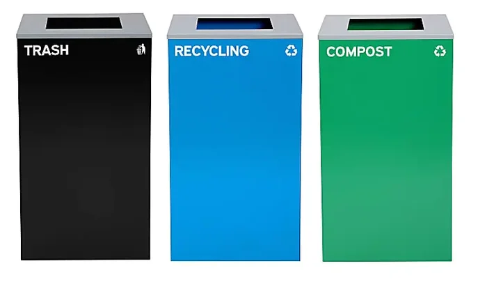 Alpine Industries Stainless-Steel Open Top Recycling, Compost And Trash Can Set With Square Lids, 29 Gallons Black/Blue/Green – ALP4450-BLK-KIT14