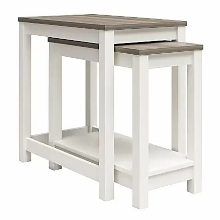 Ameriwood Home Chapel Hill Rustic Farmhouse Nesting Table 2-Piece Set, 23-1/2″H x 24″W x 15″D, White/Brown Oak