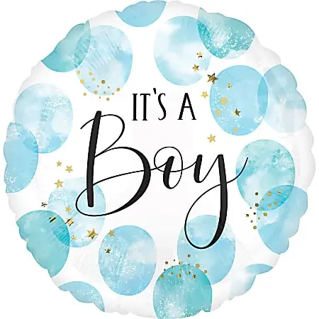 Amscan Baby Foil Balloon, Circle, 28″, Baby Boy Blue Watercolor