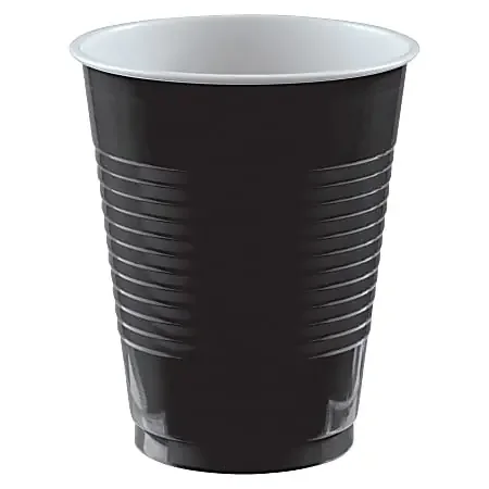 Amscan Go Brightly Plastic Cups, 18 Oz, Black, Pack Of 16 Cups