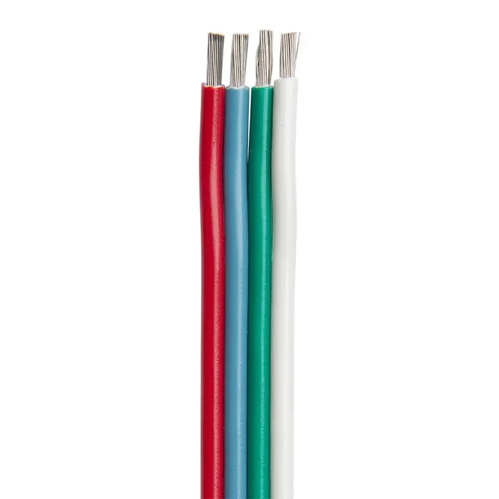 Ancor Flat Ribbon Bonded RGB Cable 18/4 AWG – Red, Light Blue, Green & White – 100‘