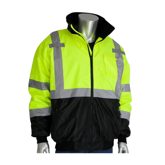 ANSI R3 Black Bottom Bomber Jacket Hi Vis Lime Yellow Small 333-1766-LY/S