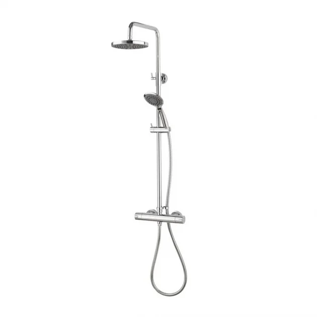 Aqualisa AQ Thermostatic Round Bar Mixer Shower with Fixed Head and Shower Kit – Chrome