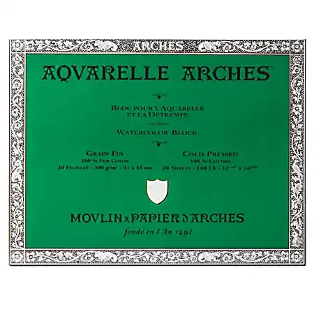 Arches® Aquarelle Watercolor Block, 140 Lb, Cold Press, 12″ x 16″