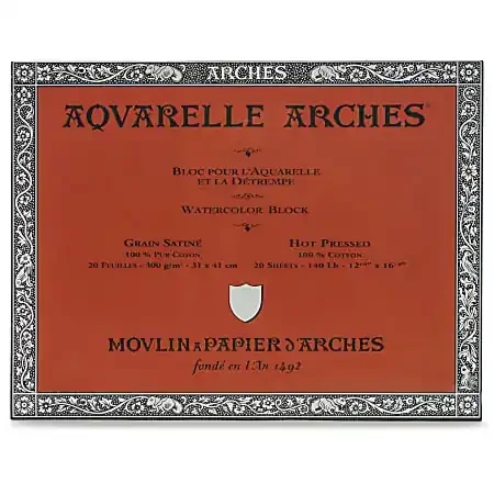 Arches® Aquarelle Watercolor Block, 140 Lb, Hot Press, 12″ x 16″