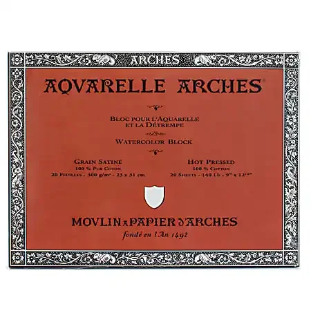 Arches® Aquarelle Watercolor Block, 140 Lb, Hot Press, 9″ x 12″