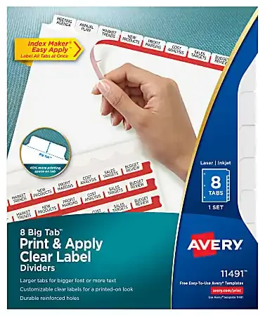 Avery®Index Maker® Big Tab Clear Label Dividers, 8-Tab Set