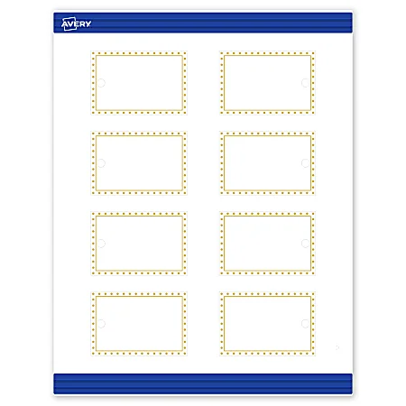 Avery® Print-To-The-Edge Tags With Sure Feed®, S00-DJ3-PRMWT10, 2″ x 3″, Matte White, Preprinted Gold Border with Gold Dots Design, Pack Of 80