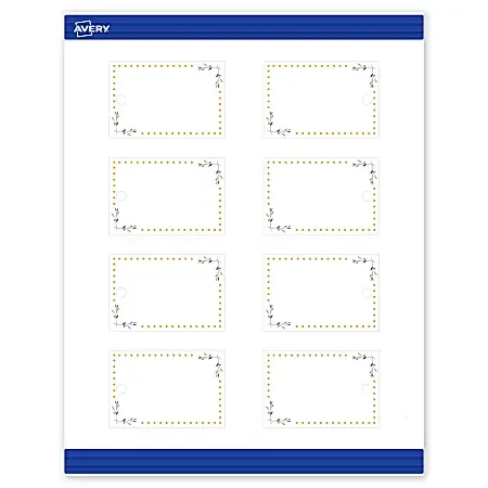 Avery® Print-To-The-Edge Tags With Sure Feed®, S00-DNB-PRMWT10, 2″ x 3″, Matte White, Preprinted Green Floral with Gold Dots Design, Pack Of 80