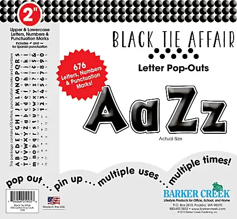 Barker Creek® Letter Pop-Outs, 2″, Black Tie, Set Of 676