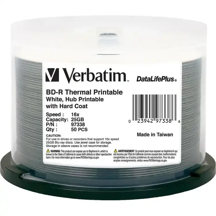 Bd-R 25Gb 16X Datalifeplus White Thermal Printable, Hub Printable – 50Pk Spindle
