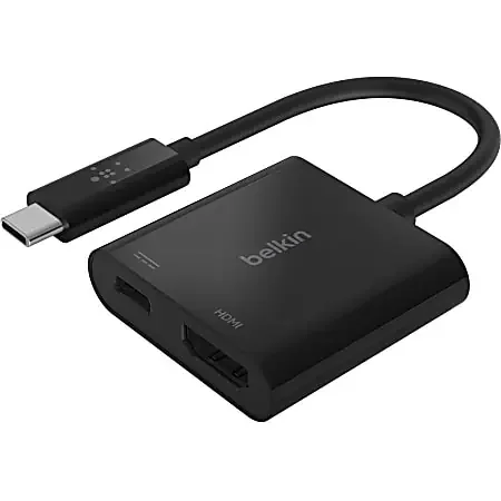 Belkin USB-C to HDMI + Charge Adapter – 1 x Type C USB Male – 1 x HDMI Digital Audio/Video Female, 1 x USB Type C Power Female – 3840 x 2160 Supported