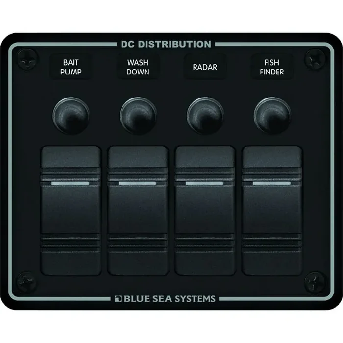 Blue Sea 8372 Water Resistant 4 Position – Black – Horizontal Mount Panel