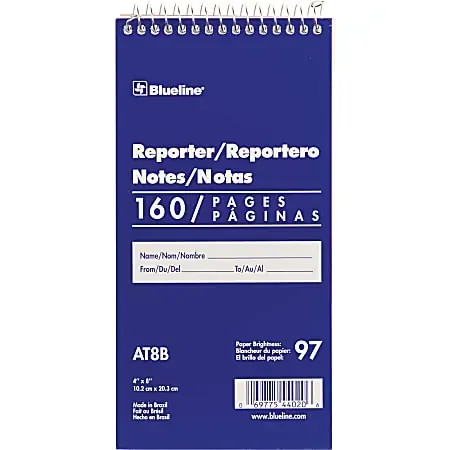 Blueline Reporter Spiral Notebook, 4″ x 8″, 160 Sheets, White