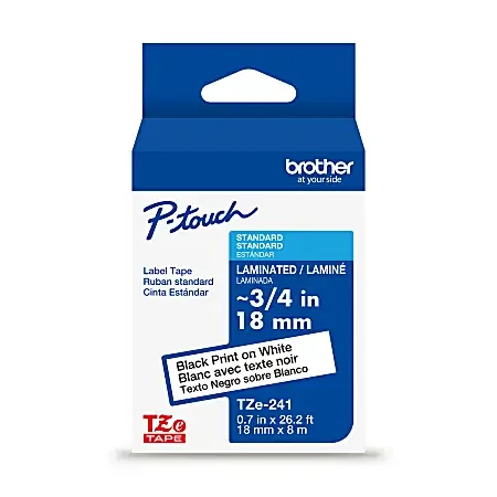 Brother P-touch TZe241, Laminated, 3/4″ x 26.2 ft (18mm x 8m), Black on White Label Tape