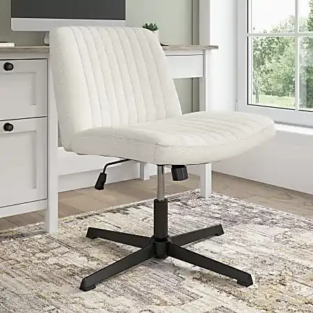 Bush Furniture Sutton Ergonomic Fabric Armless Mid Back Computer Chair Without Wheels, Light Cream Fabric, Standard Delivery