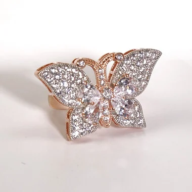 Charles Winston, S Silver, Cubic Zirconia, Rose Gold Plated Butterfly Ring