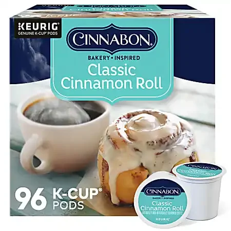 Cinnabon Classic Cinnamon Roll Keurig Single-Serve K-Cup Pods, Light Roast, 24 Pods Per Pack, Case Of 4 Packs