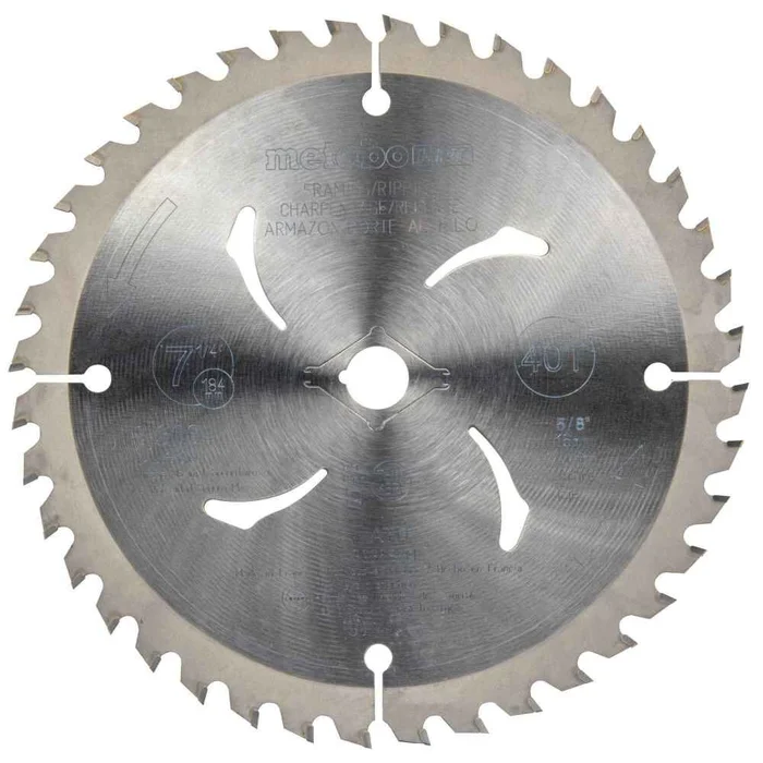 Circular Saw Blade Tungsten Carbide Tipped Arbor Finish 7 1/4in ATB 5/8in40T 303682M