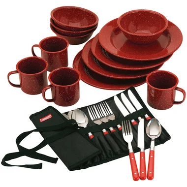 Coleman 24-Piece Speckled Enamelware Cook Set – Red