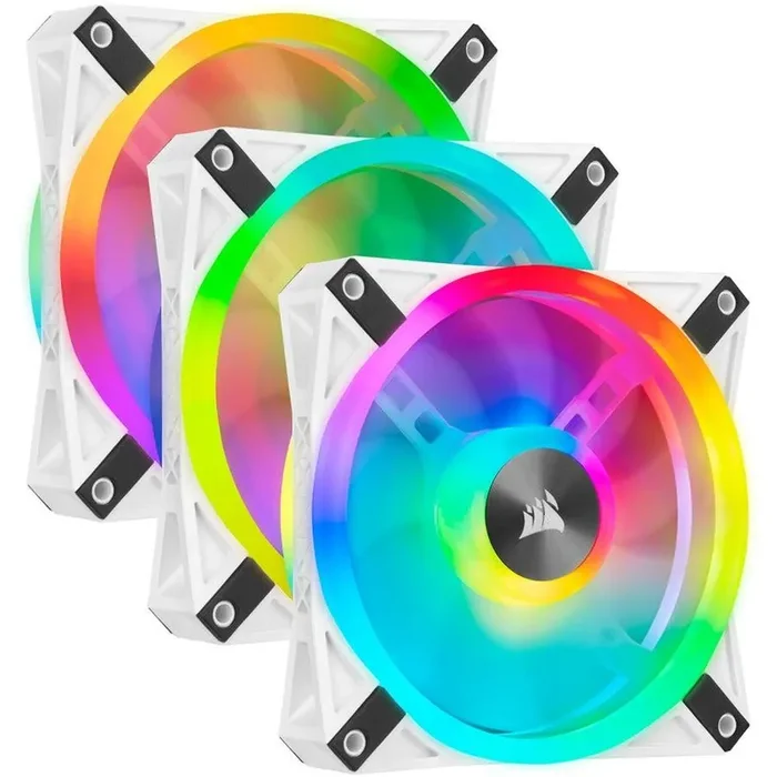 Corsair iCUE QL120 RGB 120mm PWM White Fan – Triple Fan Kit With Lighting Node CORE – 3 Pack