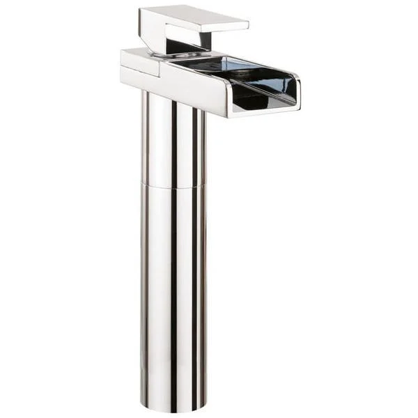 Crosswater Water-Square Tall Chrome Basin Mixer Tap, Waterfall Spout