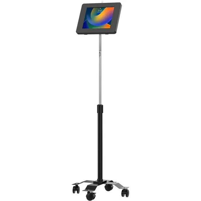 CTA Digital Compact Mobile Floor Stand with Universal Security Enclosure (Black) – Up to 1