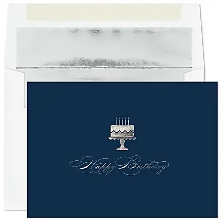 Custom Embellished Birthday Greeting Cards With Blank Foil-Lined Envelopes, 7-7/8″ x 5-5/8″, Sterling Cake, Box Of 25 Cards