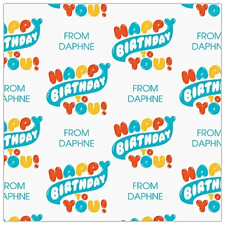 Custom Full-Color Gloss Finish Wrapping Paper, Standard Roll, 7‘ x 29-1/4″, Fun Birthday Bubble Letters