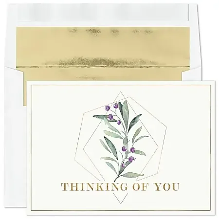 Custom Full-Color Thinking Of You Cards And Foil Envelopes, 7-7/8″ x 5-5/8″, Greenery Gem, Box Of 25 Cards