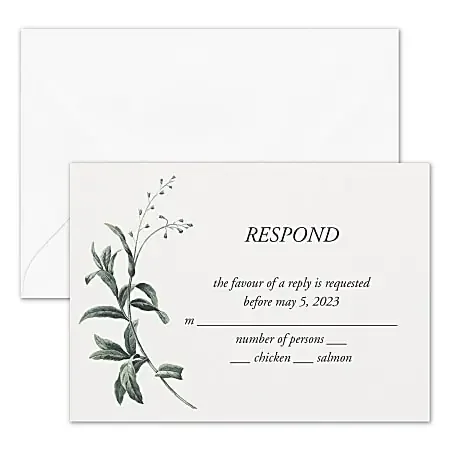 Custom Shaped Wedding & Event Response Cards With Envelopes, 4-7/8″ x 3-1/2″, Lovely Greenery, Box Of 25 Cards