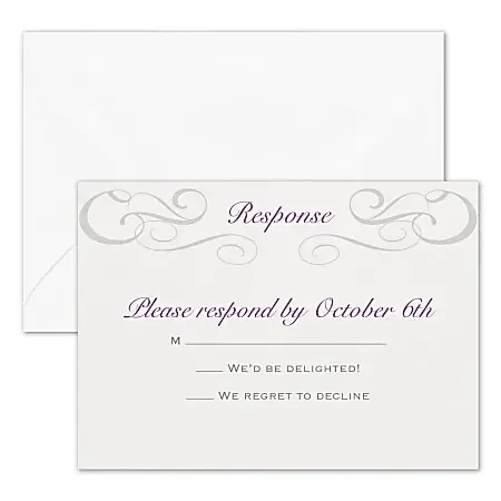 Custom Wedding & Event Response Cards With Envelopes, 4-7/8″ x 3-1/2″, Charming Type, Box Of 25 Cards