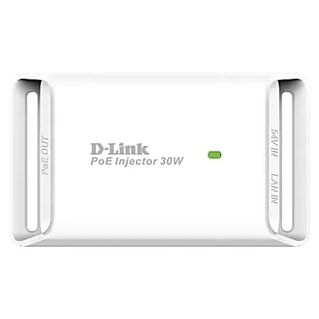 D-Link 1-Port Gigabit 802.3at PoE Injector – 54 V DC, 600 mA Output – 1x 10/100/1000Base-T Input Port(s) – 1x 10/100/1000Base-T Output Port(s) – 30 W