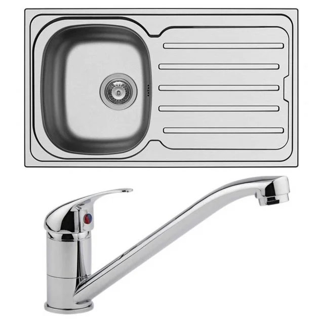 Delphi Trade 1.0 Bowl Stainless Steel Kitchen Sink 860mm L x 500mm W inc Tap and Waste